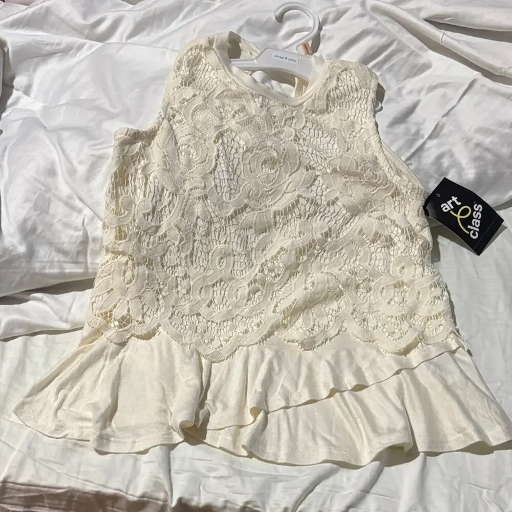 Art Class S 6/6x Ivory Lace Ruffle peplum sleeveless top very soft nwt
